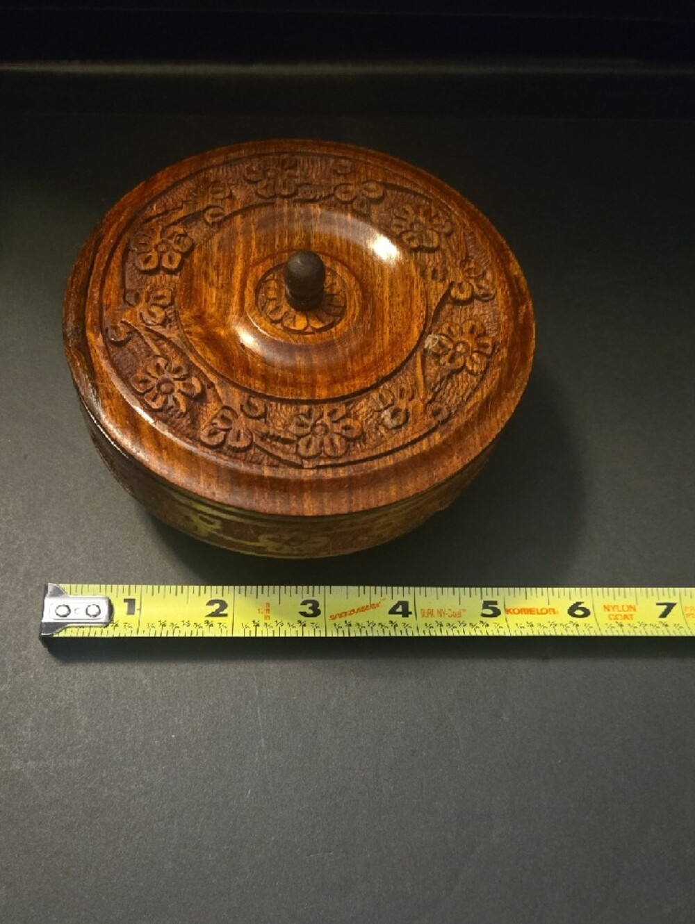 Hand-Carved Wooden Lidded Box - Brown - Picture 12 of 15